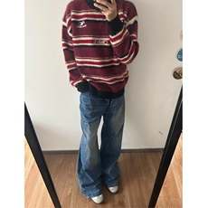 JY329-P58刺绣条纹仿貂毛圆领毛衣男女慵懒风网图，男装针织衫/毛衣，星座1501-3