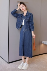 （现货）港风牛仔套装女新款减龄洋气复古春秋高端欧货套裙两件套，女装套装/套裙，印象茜