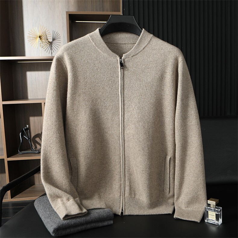 时尚男士秋冬新款简约休闲羊绒棒球服高品质保暖舒适，男装羊绒开衫，台绒羊绒