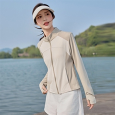 夏季冰丝透气户外防晒衣女2025新款时尚拼色修身瑜伽防晒服薄外套，女装防晒衣，悦祺
