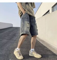 五分牛仔短裤男韩版破洞宽松夏季薄款5分休闲中裤复古大码潮男裤，男装牛仔裤，星座601-2