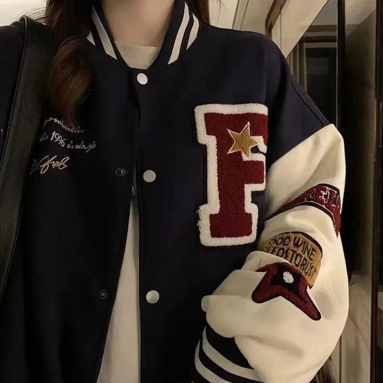 美式复古棒球服外套女2025早秋新款设计感小众休闲刺绣宽松夹克潮,男装夹克,星座218-8