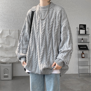 8XL-M麻花毛衣男宽松大码慵懒风情侣圆领针织衫线衣外套MY1512P65图片