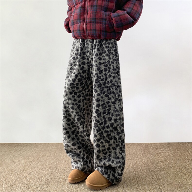 羊羔绒美式豹纹休闲裤男女秋冬加绒加厚小众弯刀阔腿裤D598/P60,男装卫衣,星座206（原A221）