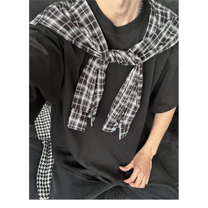 夏款男短袖假两件T恤条纹披肩宽松纯棉短T恤汗衫T223 P50图片