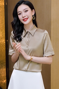 纯色真丝衬衫女短袖开衫红色衬衣夏季中年妈妈半袖桑蚕丝上衣衬衣图片