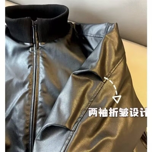 百搭潮流流行简约时尚慵懒日系新款皮PU加厚加棉夹克气质ins文艺图片