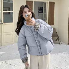 新款主推袖子拼格子50绒4色羽绒服2667-P235-K358，女装短外套，2C129
