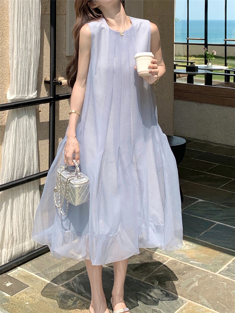 新款主推夏季欧根纱无袖显瘦复古仙女连衣裙2247-P140-K219,女装连衣裙,网红馆
