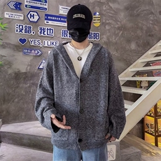 韩秋冬法式温柔风翻领单排扣宽松百搭长袖针织衫毛衣外套，男装针织衫/毛衣，星座1013