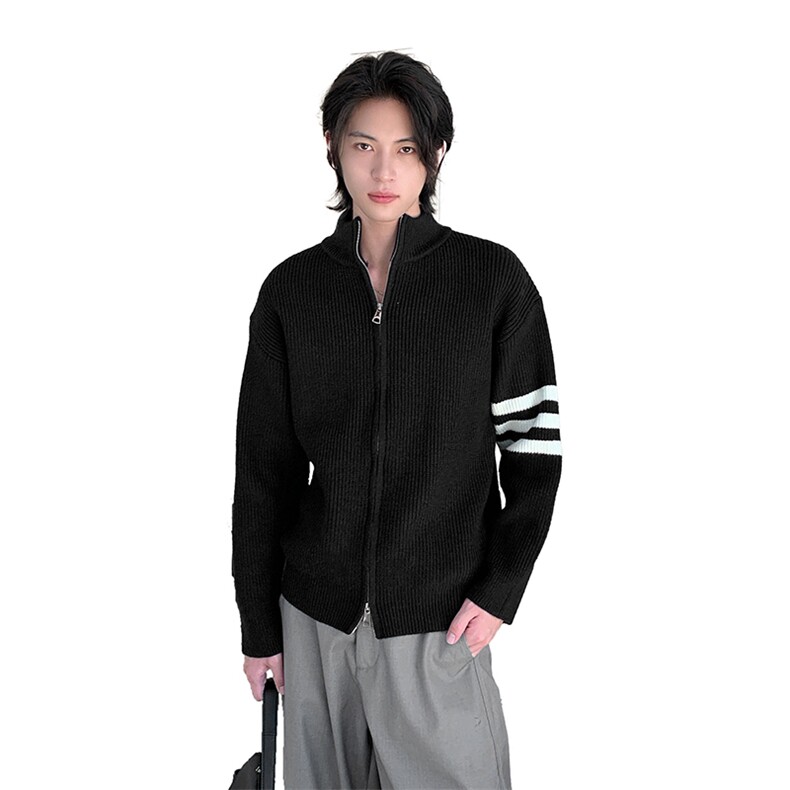 重磅秋冬北极绒开衫毛衣美式复古休闲慵懒风男女立领针织衫外套，男装针织衫/毛衣，电商A486