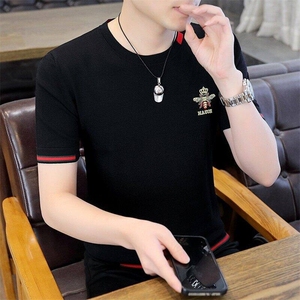 7928-P45夏季休闲时尚短袖毛衣男打底衫欧货T恤潮牌针织衫