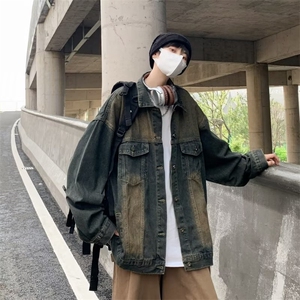 美式复古牛仔外套男春秋季港风宽松工装上衣潮牌ins水洗重磅夹克