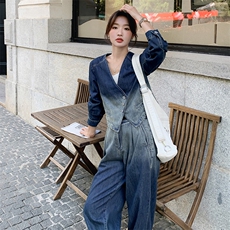 现货早春装搭配一整套炸街网红小香风感职业牛仔裤两件套装女，女装套装/套裙，2D076