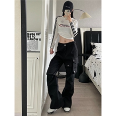 美式高街vibe机能风多口袋伞兵工装裤男女褶皱设计休闲微喇裤潮牌，男装工装外套，星座1210-1