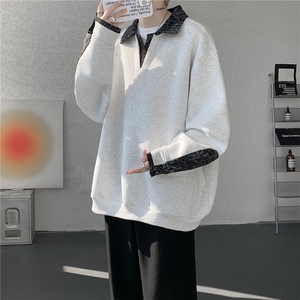WY10173-特批50 加绒P60 美式重磅绒感V领卫衣大码撞色上衣外套图片