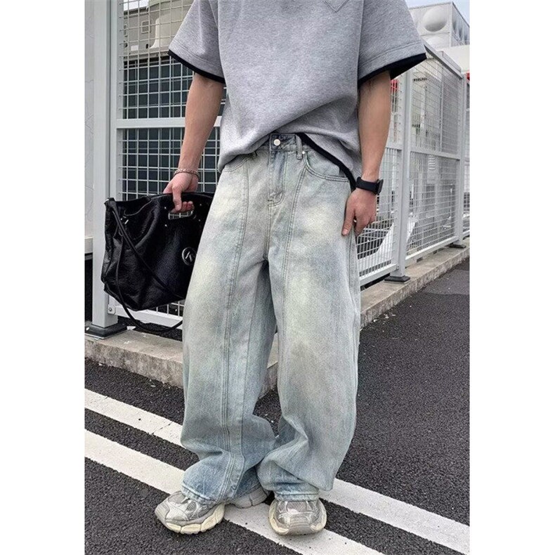复古水洗解构弯刀牛仔裤男女宽松阔腿廓形香蕉拖地裤NZ129,男装牛仔裤,星座1116A（原606A-3）