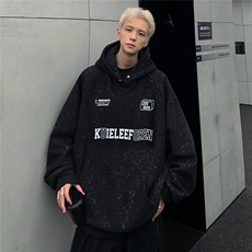 满天星连帽重磅黑色卫衣男女春秋季情侣美式复古上衣外套W109-P68，男装卫衣，电商C307