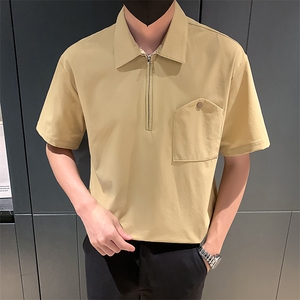 卡其2023夏装社会小伙男士纯色短袖衬衫男衬衣潮C3302-P58控价78图片