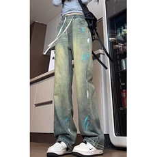 小众设计泼墨水洗宽松显瘦潮牌做旧直筒vibe风牛仔裤女裤N9069，男装牛仔裤，星座1116A（原606A-3）
