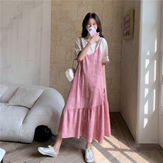 俏皮减龄粉色假两件连衣裙女夏2025新款温柔风超好看独特漂亮长裙，女装连衣裙，2C090