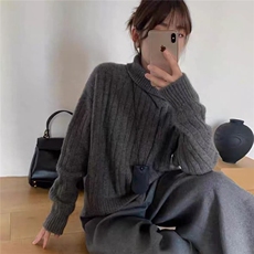 2025秋冬新款百搭时尚简约高翻领加厚针织衫，女装针织衫/毛衣，秀阁羊绒