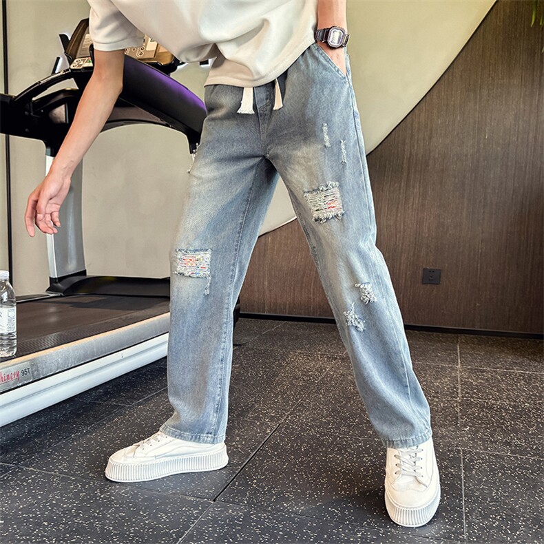 2026春季新款水洗牛仔裤男士破洞宽松直筒休闲牛仔裤男901N13P48，男装牛仔裤，星座901