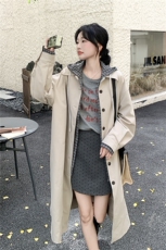 格纹风衣连帽常规长款拼接中长款大衣女秋季小个子春秋气质时尚，女装风衣，浙宝210（原浙宝191）