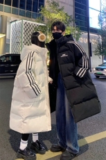 主推过膝棉衣织带三条杠长款加厚情侣羽棉服外套男G1076P168，男装棉衣，电商A339