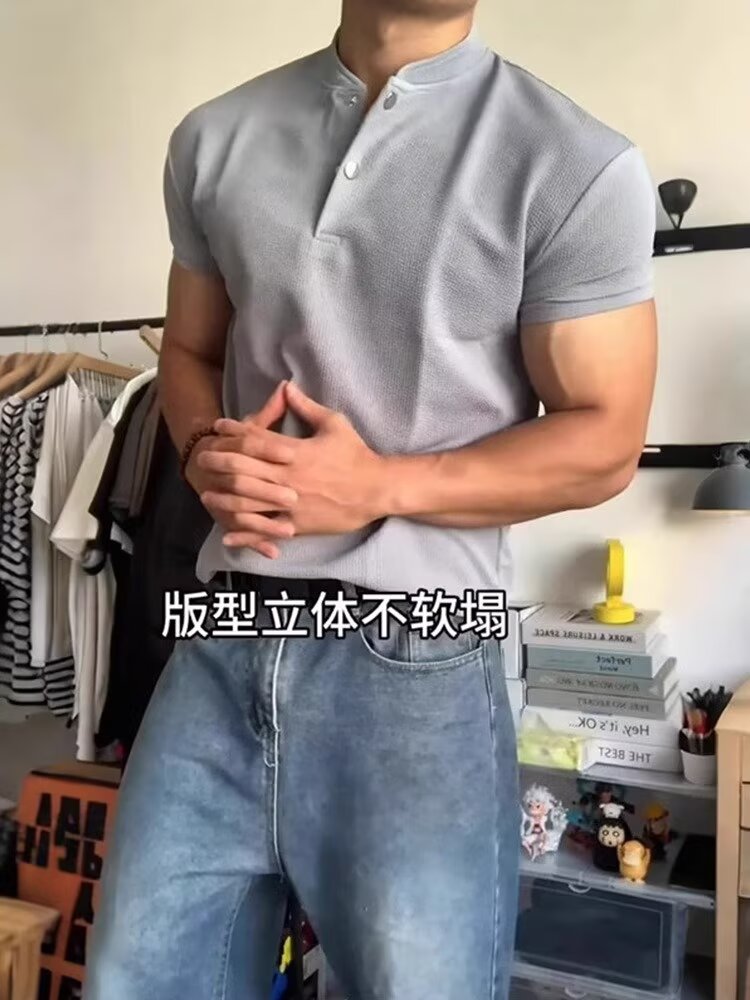 夏季男士短袖t恤高端有领子潮流青年立领上衣服半袖休闲薄款,男装Polo衫,四季星座505