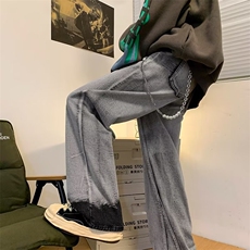 美式复古扎染牛仔裤男vibe高街裤子宽松情侣直筒阔腿裤HN381-P48，男装牛仔裤，星座1008-1