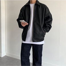 皮衣男士翻领港风复古宽松潮流百搭皮夹克痞帅休闲机车服上衣外套，男装夹克，星座710