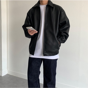 皮衣男士翻领港风复古宽松潮流百搭皮夹克痞帅休闲机车服上衣外套图片