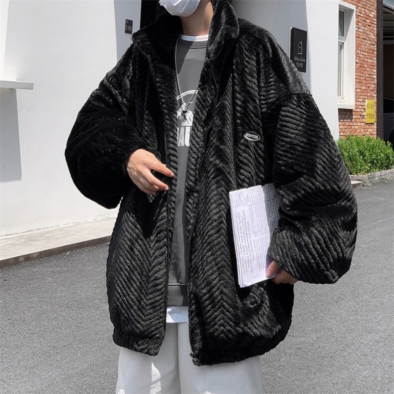 水波纹立领羊羔毛棉衣男生冬季港风潮牌宽松保暖外套JY92,男装棉衣,星座1116A-1（原606A）