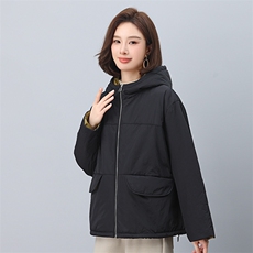 叶笙衣1187拼接撞色连帽加厚短棉衣，女装棉衣/棉服，叶笙衣