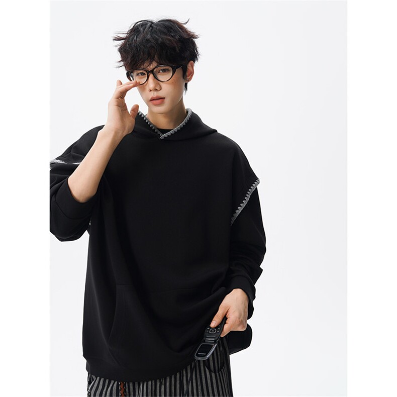 WY10155-特P48控88新款连帽贝壳绣花麦穗提花大码男宽松情侣卫衣,男装卫衣,电商A059