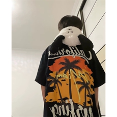 抖音得物210克现货宽松纯棉美式潮牌印花落肩袖纯棉T恤AT21117，男装T恤，电商A443