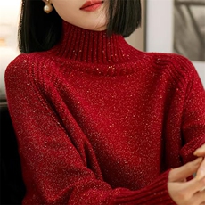亮丝金豆纱羊绒衫女软糯保暖慵懒毛衣套头2025秋冬高领针织羊毛衫，女装羊毛衫，唯若美羊绒