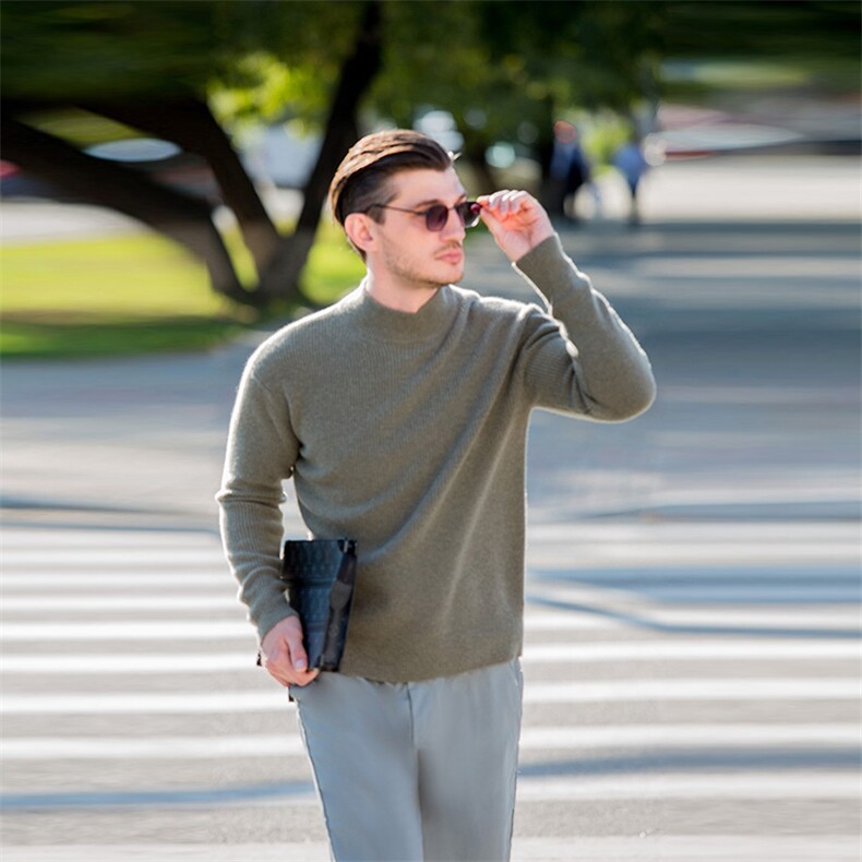 羊绒衫男装半高领山羊绒商务内搭纯色保暖打底毛衣男装，男装羊绒套衫，美创羊绒