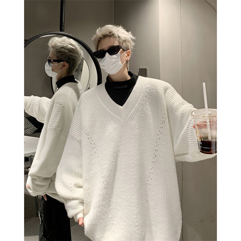 复古简约美式针织衫学院风百搭V领长袖慵懒风毛衣HY597P55控79图片