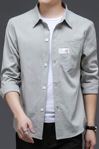 JG-C11男式2023春季新款长袖工装衬衫修身免烫衬衣P50图片