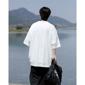 8XL-M 重磅！特大码港风短袖T恤男士半袖男五分袖体恤衫DX306P40图片