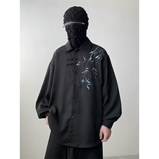 新中式风盘扣刺绣长袖衬衫男装设计感高级C318-P43，男装衬衫，星座1109-3