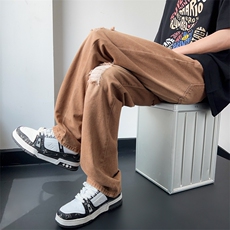 美式牛仔裤男春季ins潮牌宽松阔腿长裤港风炸街痞帅裤子N09-P45，男装牛仔裤，星座308B-2