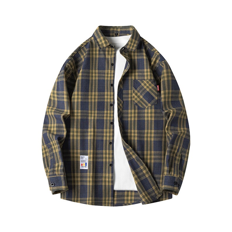 25年春季格子衬衫长袖大码宽松落肩现货DS-C323-1-2111-特批28，男装衬衫，电商C323-1