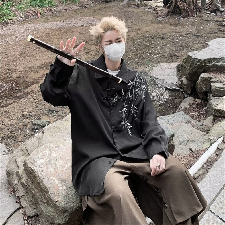 新中式风长袖衬衫男春夏潮宽松休闲情侣衬衣唐装外套45339-p45,男装衬衫,星座1008