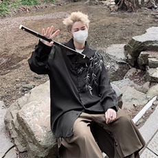 新中式风长袖衬衫男春夏潮宽松休闲情侣衬衣唐装外套45339-p45，男装衬衫，星座1008