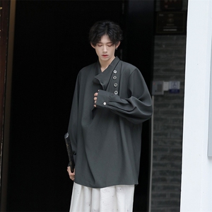 F229-P48 2024春秋新款设计感小众衬衣男风不规则高级感衬衫图片
