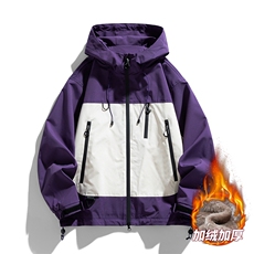 AJ129-P98冬季加绒加厚连帽冲锋衣防风防水插色拼接棉衣外套，男装棉衣，星座109