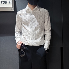 杂乱条纹烫金衬衫男长袖英伦店主风社会小伙301C-CS09-特P60控89，男装衬衫，星座301C（原B323）